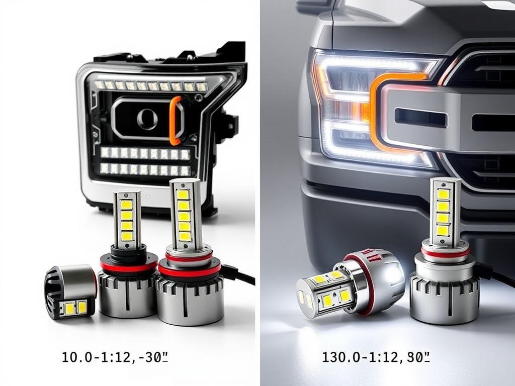 Comparison of complete LED headlight assembly vs LED replacement bulbs for Ford F-150