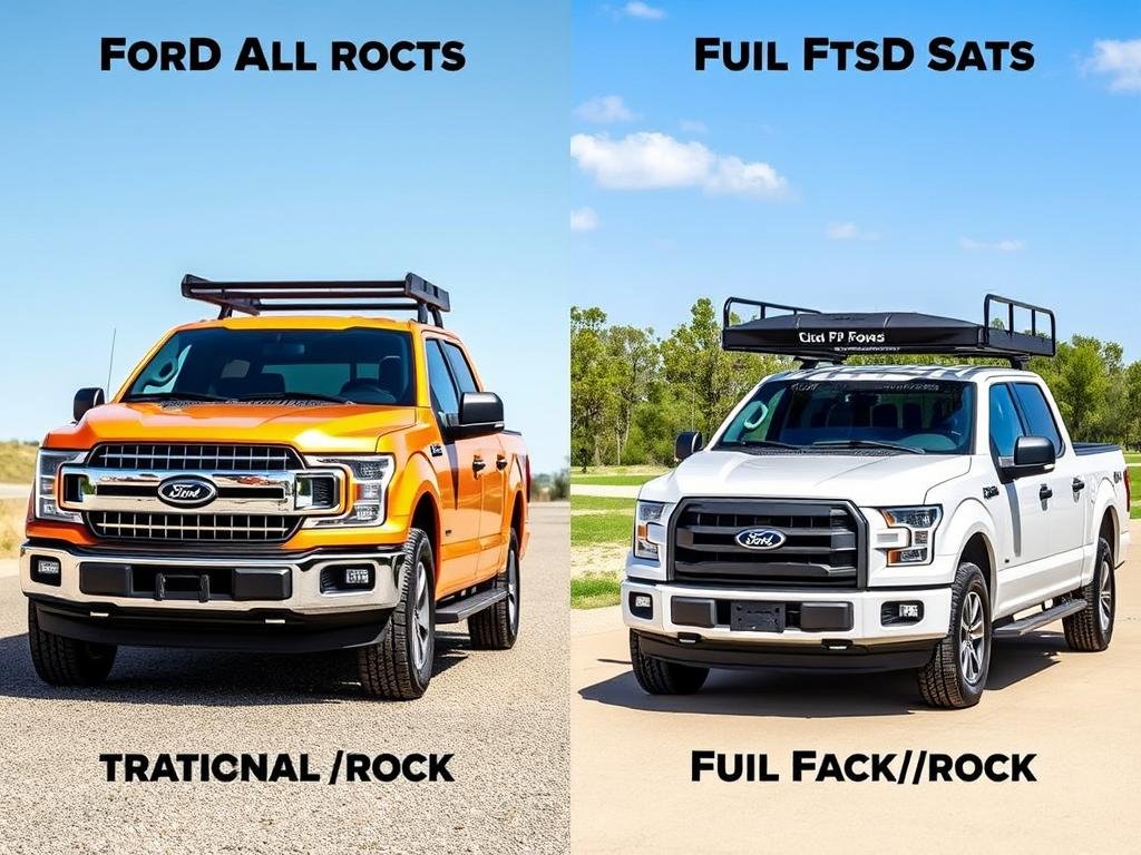 Comparison of crossbar and platform roof rack systems on Ford F-150 trucks