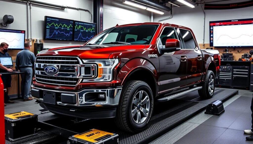 Dyno testing a Ford F-150 with performance tuner installed - Author-Owned