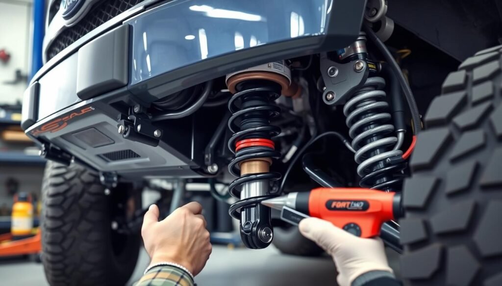 Ford F-150 lift kit installation in progress