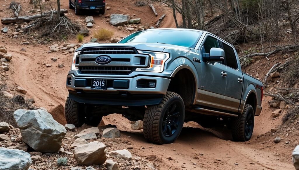 Ford F-150 with lift kit on off-road trail
