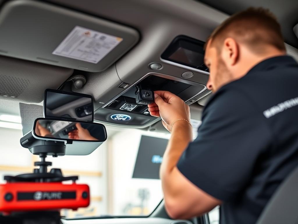 Our team testing dash cams on a Ford Ranger