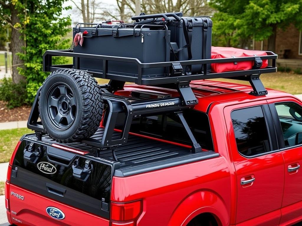 Prinsu Design Studio roof rack on Ford F-150 carrying heavy gear