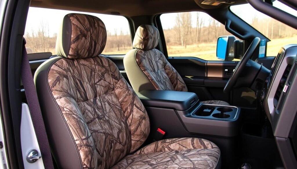 Realtree Camo Ford F-150 seat covers installed in a truck