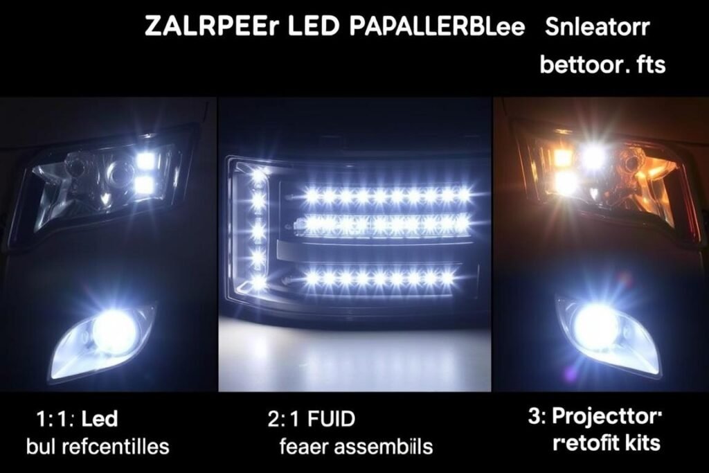 Three types of Ford Ranger LED headlight upgrades side by side